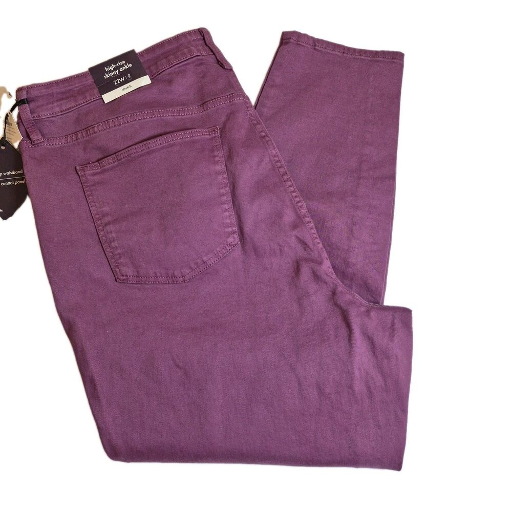 Ava & Viv Women's High-Rise Skinny Ankle Pants Size 22W Purple Stretch